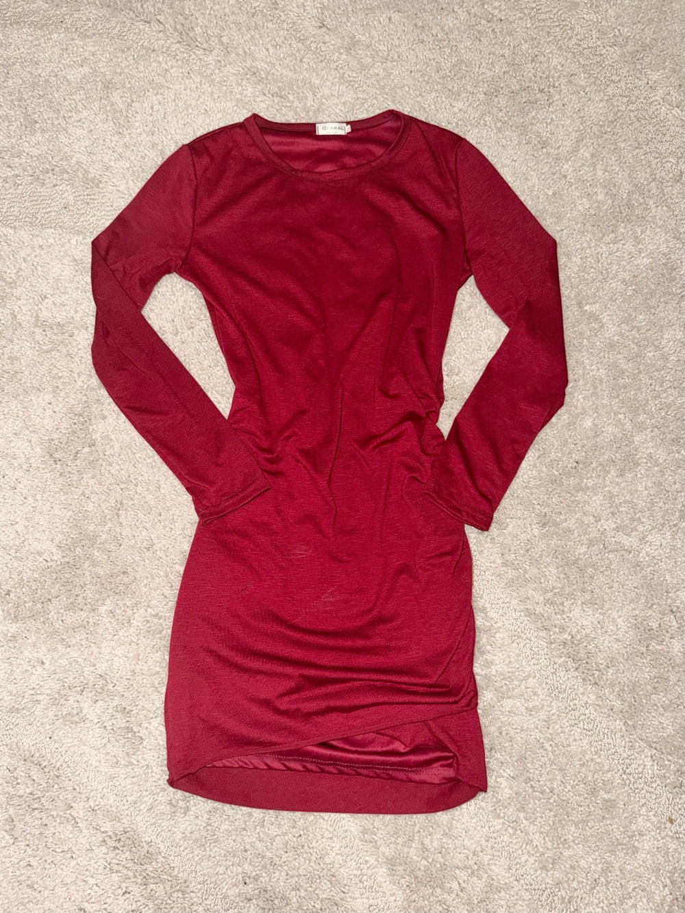 Long Sleeve Crewneck Bodycon Dress in Burgundy